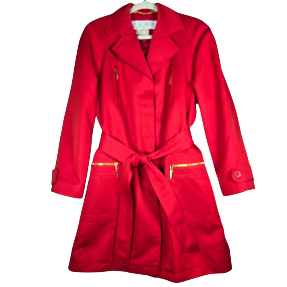 Escada Margaretha Ley Trench Coat Womens Size 38 Red Belted Heart Lining Vintage